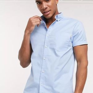 Topman short sleeve oxford shirt in light blue